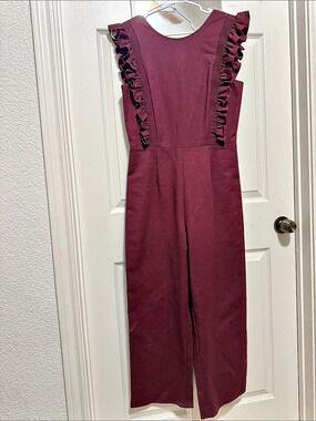 Gianni Bini Ruffle Jumpsuit in Maroon Size 6 Like New